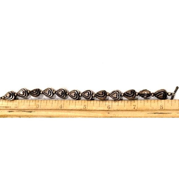 Vintage Silver Tone Metal Heart Bead Bracelet Valentines Day 8 inch - Picture 3 of 6